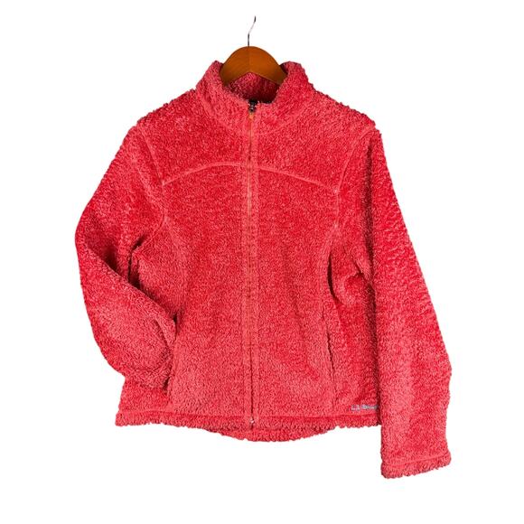 LL Bean Polartec Fuzzy Fleece Full Zip Jacket OPC73 Coral Womens Large Regular - Picture 1 of 7